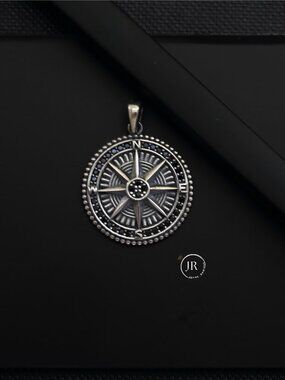 Compass Rose Pendant • .925 Sterling Silver • Oxidized Antique Nautical Charm